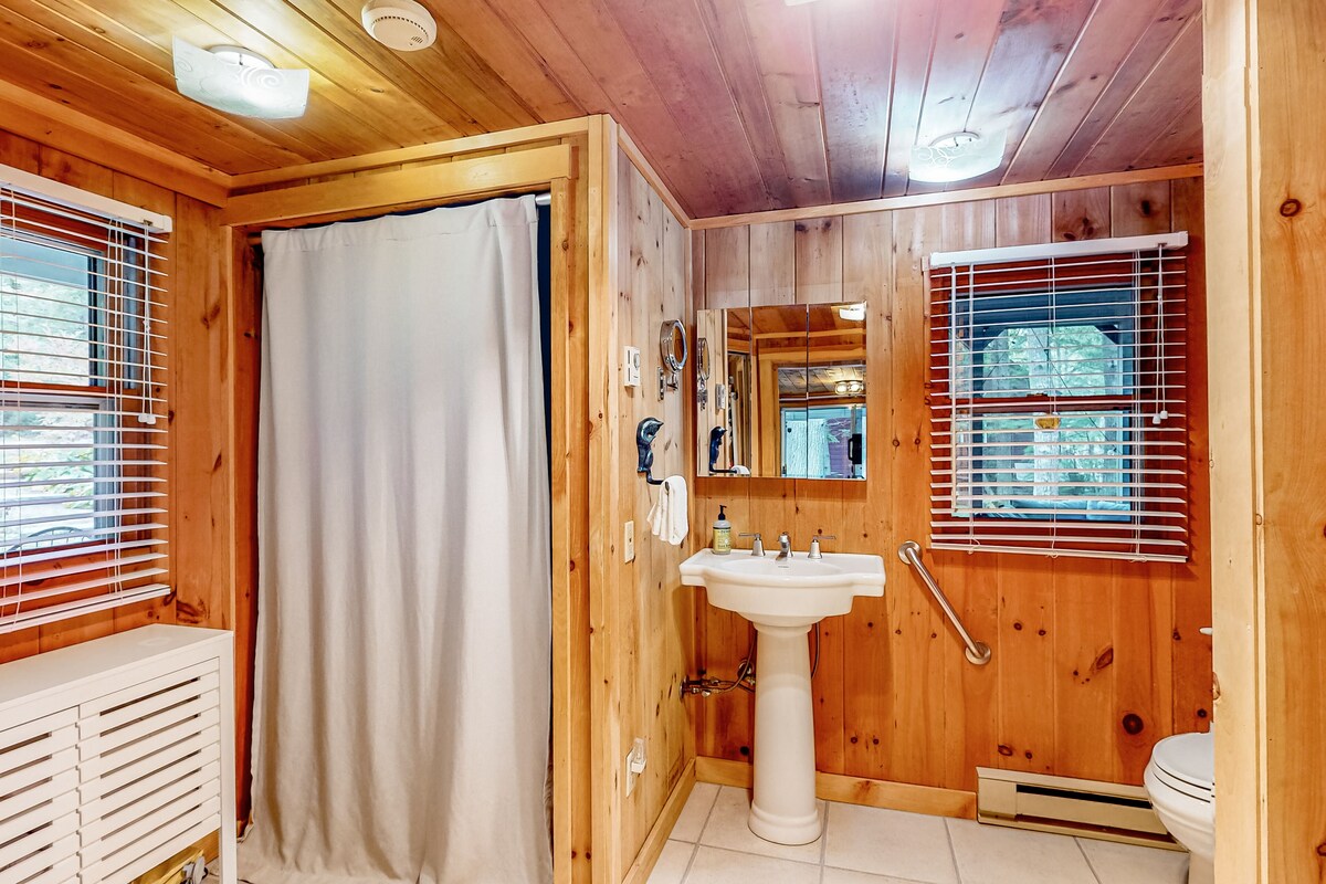 Dog-friendy lakefront cottage w/gas fireplace, firepit, dock, grill, & 3 kayaks