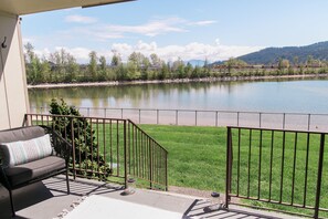 Our waterfront balcony is on the ground level. We have a boat slip available.