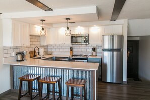 Our newly renovated kitchen is fully stocked.