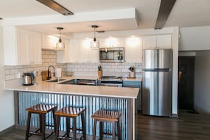 Our newly renovated kitchen is fully stocked.