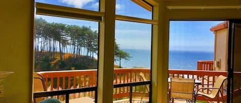 Ocean View from Living Room showcasing large wrap-around balcony.