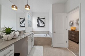 The bathrooms are some of our favorite rooms in the villa (we have 5 full bathrooms). This stunner is the en suite bathroom for the master bedroom on the top floor.