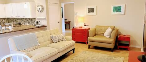 Spacious living room with large windows 