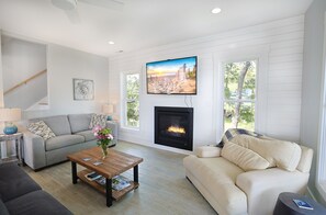 Living Room with Fireplace and Smart TV