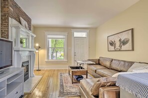 Living Room | Hardwood Floors & Exposed Brick Walls