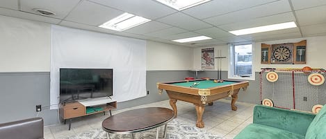 Basement Pool Table, TV, Futon, Dart Board