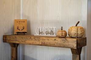 Welcome Console with Guestbook, House Manual, Extra Throws