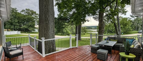 Large deck on the front of the house is the perfect spot to look at the lake!