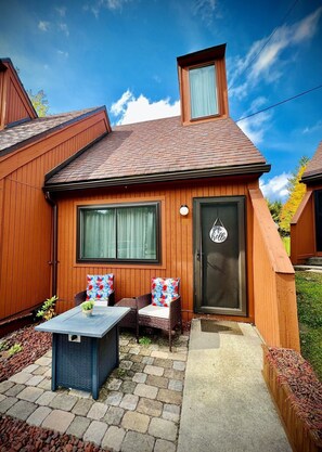 Front patio and entry door