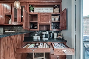 A full coffee bar is included with your stay. Coffee, creamers and syrups.