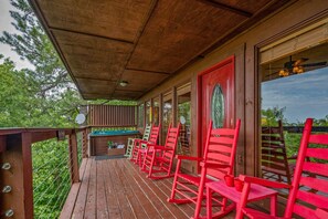 Rocking chairs to relax in while sipping your favorite drink. 