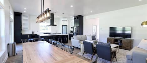 Kitchen, living and dining area.