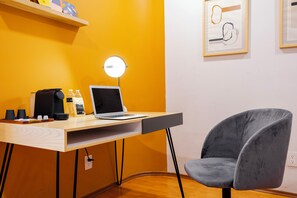Comfortable workspace included.


