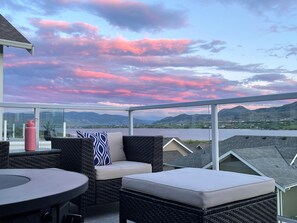 Sunset on your private deck with propane fire pit