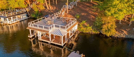 2-level boathouse on deep clean water.  Pick shade or sun ☀️ 