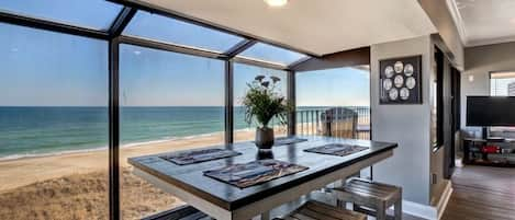 Stunning ocean views from dining room, living room, & kitchen!  