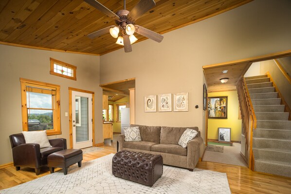The living room is the central location in the house. 