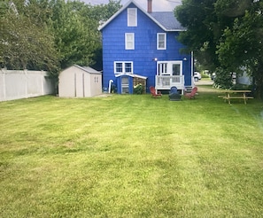 Backyard, fire pit, shed