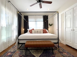 A bed fit for a KING! You'll love the luxurious bedding and the 55" SmartTV. There's lots of natural light during the day and room-darkening curtains for sleeping in.