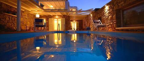 Private pool at night 