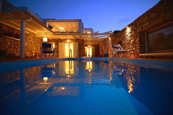 Private pool at night 