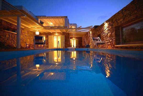 Private pool at night