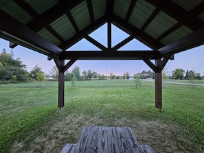 View facing lake from covered picnic area