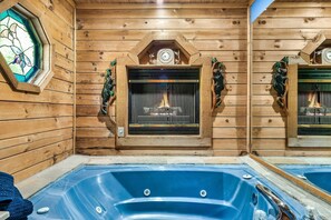 Jetted tub and gas fireplace in master bath