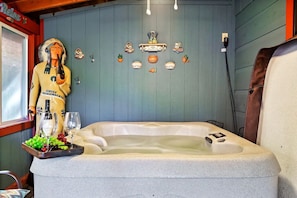 Hot tub in enclosed patio
