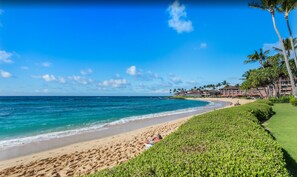 Kiahuna Beach is just a five minute walk down a private walkway from the condo.