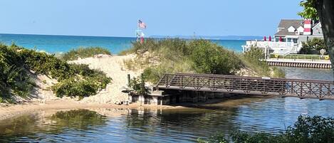 Crystal River & Lake Michigan View from the Deck. 