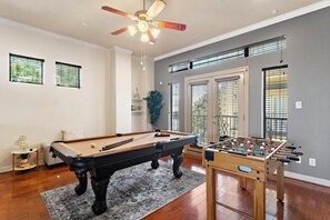 Spacious 3-story house with high ceilings.