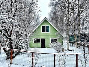 The GreenHouse dusted with snow. Come enjoy a stay, regardless of the season!