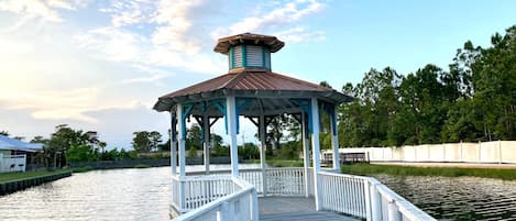 Gazebo at community fishing pond