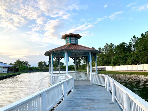 Gazebo at community fishing pond