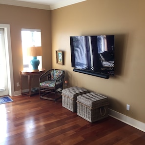 Sony OLED TV. Sonos sound bar, sub wolfer & surround sound speakers