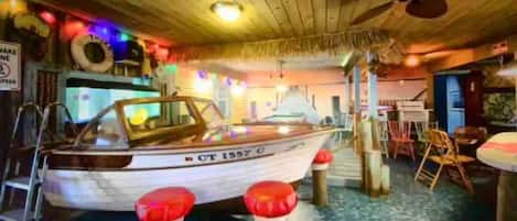 Real boat in Tiki Bar