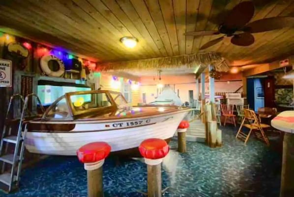 Real boat in Tiki Bar