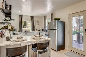 Fully stocked kitchen.