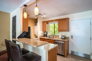 Counter seating for conversation or a casual snack