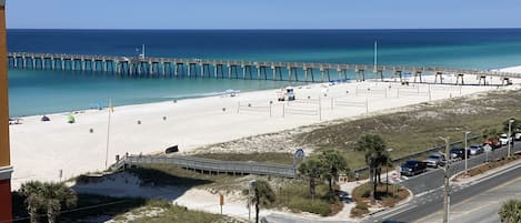 View of beach, pier and gulf from my balcony 