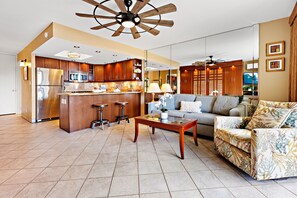Large floor-to-ceiling mirrors to help open up the space