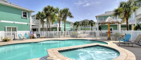 Sparkling pool and hot tub steps from your front door.