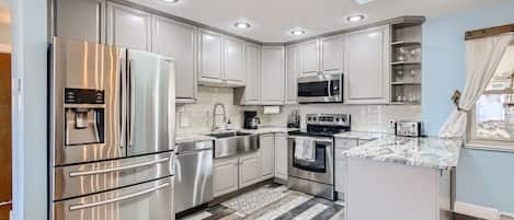 New updated stainless steal kitchen appliances. 