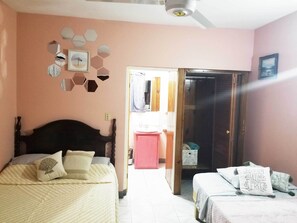 Two Beds in Studio with Modern Ceiling Fan & Remote Controlled Air Conditioner
