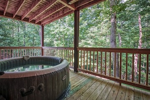 This hot tub has been updated to a bigger hot tub that can seat 6.