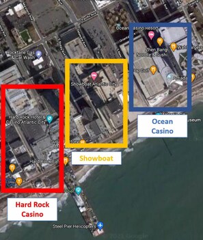 Superb location - direct beach front location that is 100 ft away from both Hard Rock and Ocean Casino