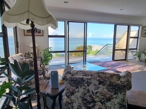 Lounge overlooking the deck/sea