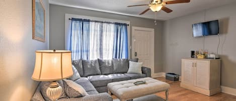 Galveston Vacation Rental | 2BR | 1BA | Staircase to Access | 920 Sq Ft