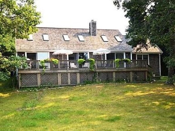 Your vacation home's front spacious deck overlooking Westport Point Harbor.
